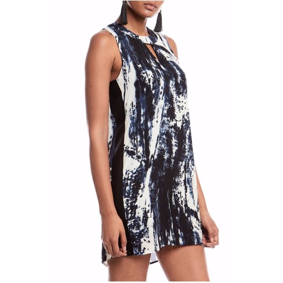 Asher by Fab'rik Heron Mini A-Line Dress With Faux Leather Trim Size Large - Picture 2 of 7